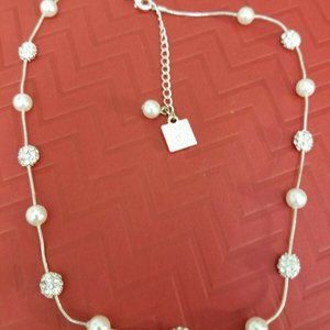 Anne Klein Silver Pearl Pave Necklace 16" - 18"